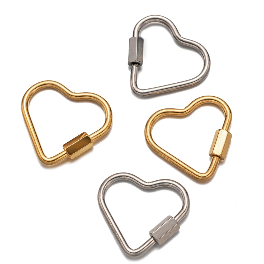 5pcs 골드 스테인레스 스틸 하트 스크류 Carabiner 잠금 커넥터 DIY 목걸이에 대 한 패스너 클립 키 ​​체인 쥬얼리 용품 만들기