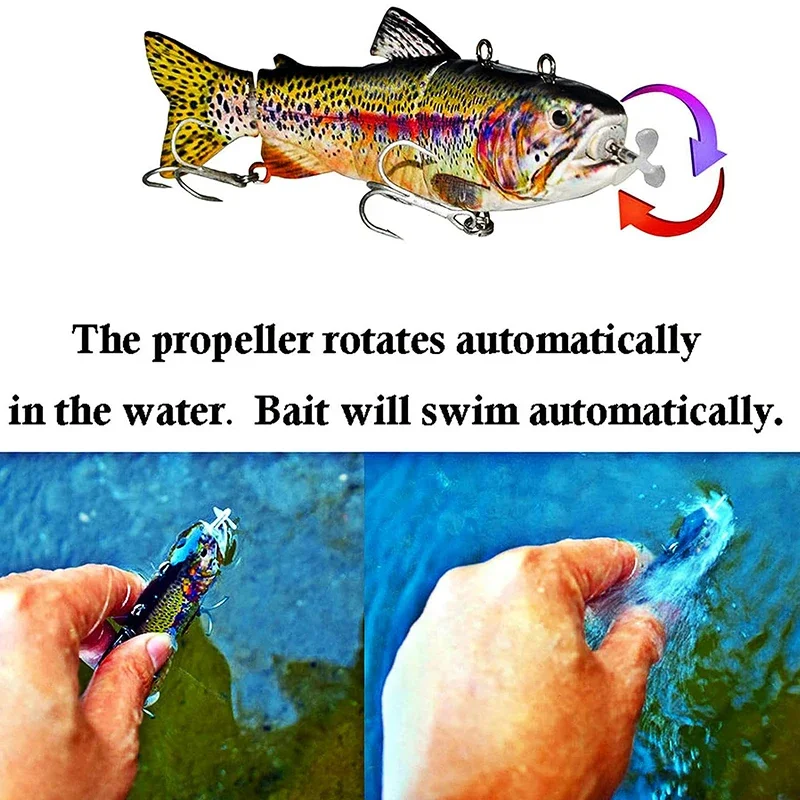 자동 Swimbait 전기 로봇 낚시 미끼 4 세그먼트 자동 멀티 관절 미끼 USB 충전식 Wobbler Pesca 액세서리