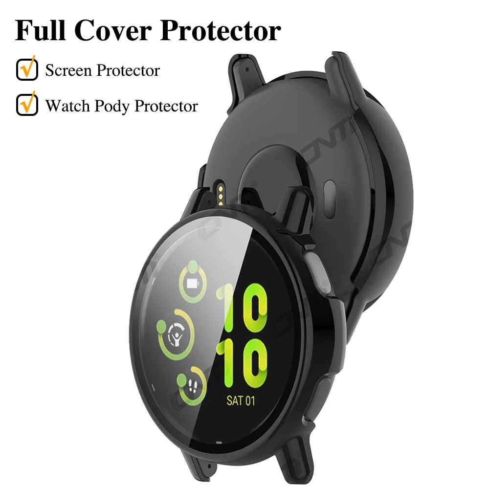 프리미엄 PC 케이스 및 강화 유리, Garmin Vivoactive 5 용 스크래치 방지 스크린 보호대 필름 및 범퍼 보호 커버 액세서리