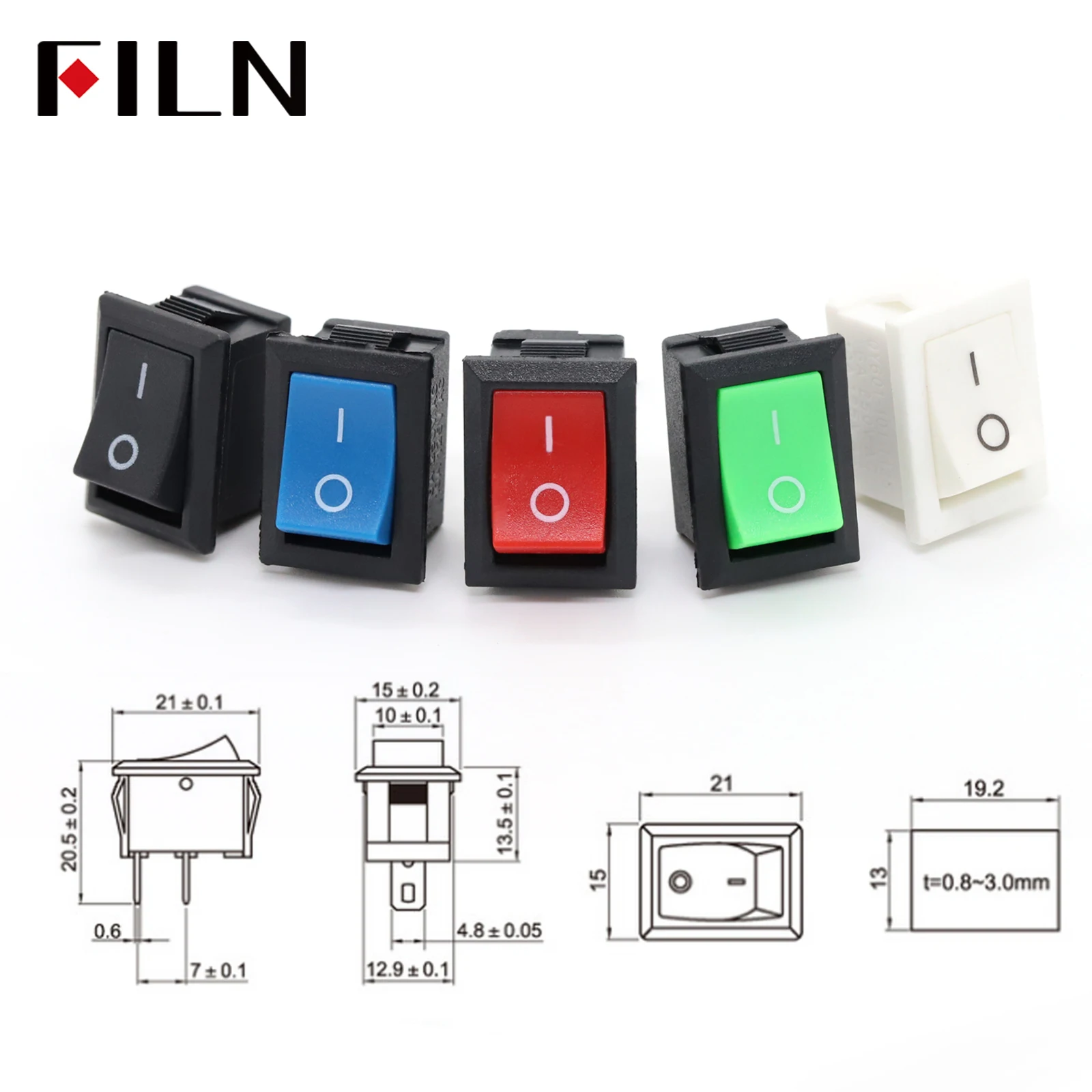FILN KCD1-101 MRS-101 2핀 온오프 미니 로커 스위치 21x15mm 6A 250VAC 10A 125VAC 스냅인 간편 설치