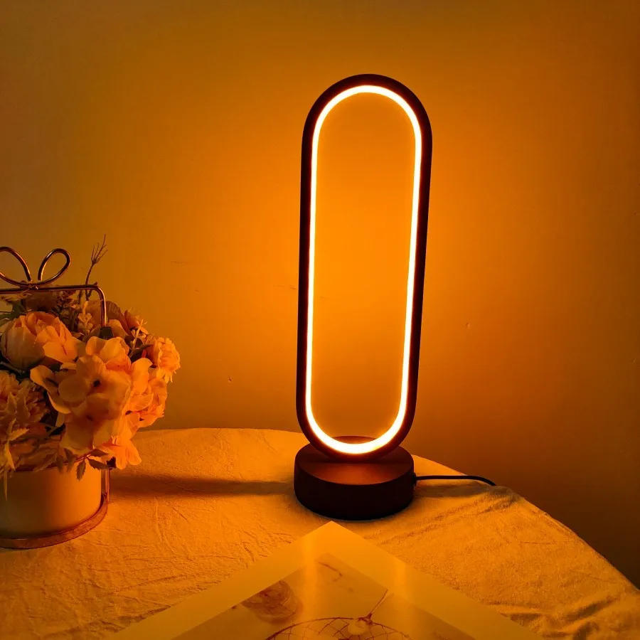 1PC 램프 침실 링 램프 거실 3 색 디밍 침대 옆 램프 LED 야간 조명