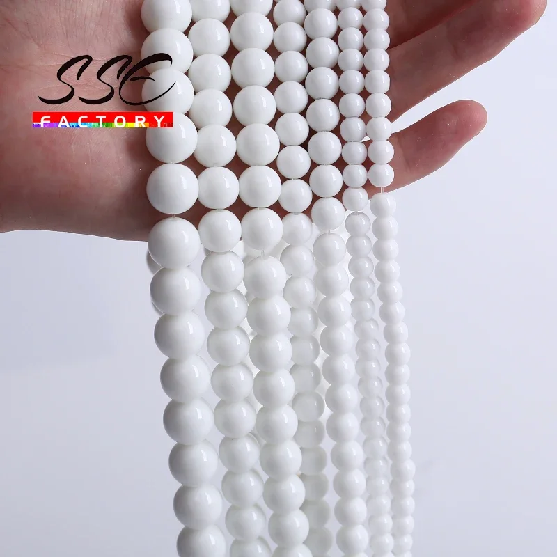 천연 화이트 마노 스톤 비즈 오닉스 라운드 루즈 스페이서 비즈 쥬얼리 만들기 DIY 팔찌 액세서리, 4 6 8 10 12mm 15 인치