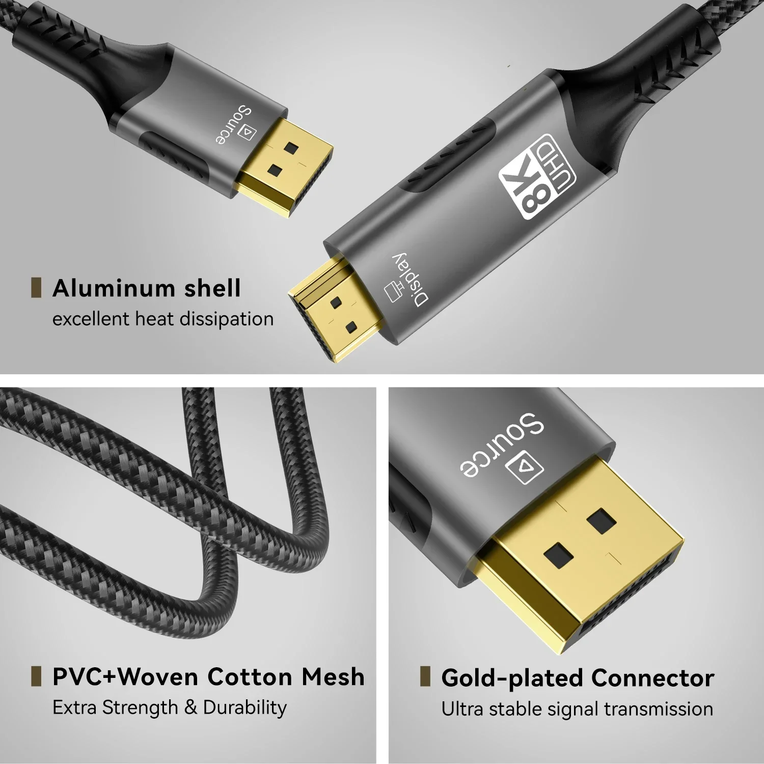 8K DisplayPort-HDMI 호환 케이블 8K@60Hz 4k@120hz DP-HDMI 어댑터 디스플레이 포트 PC HDTV 프로젝터 Xbox용 비디오 오디오