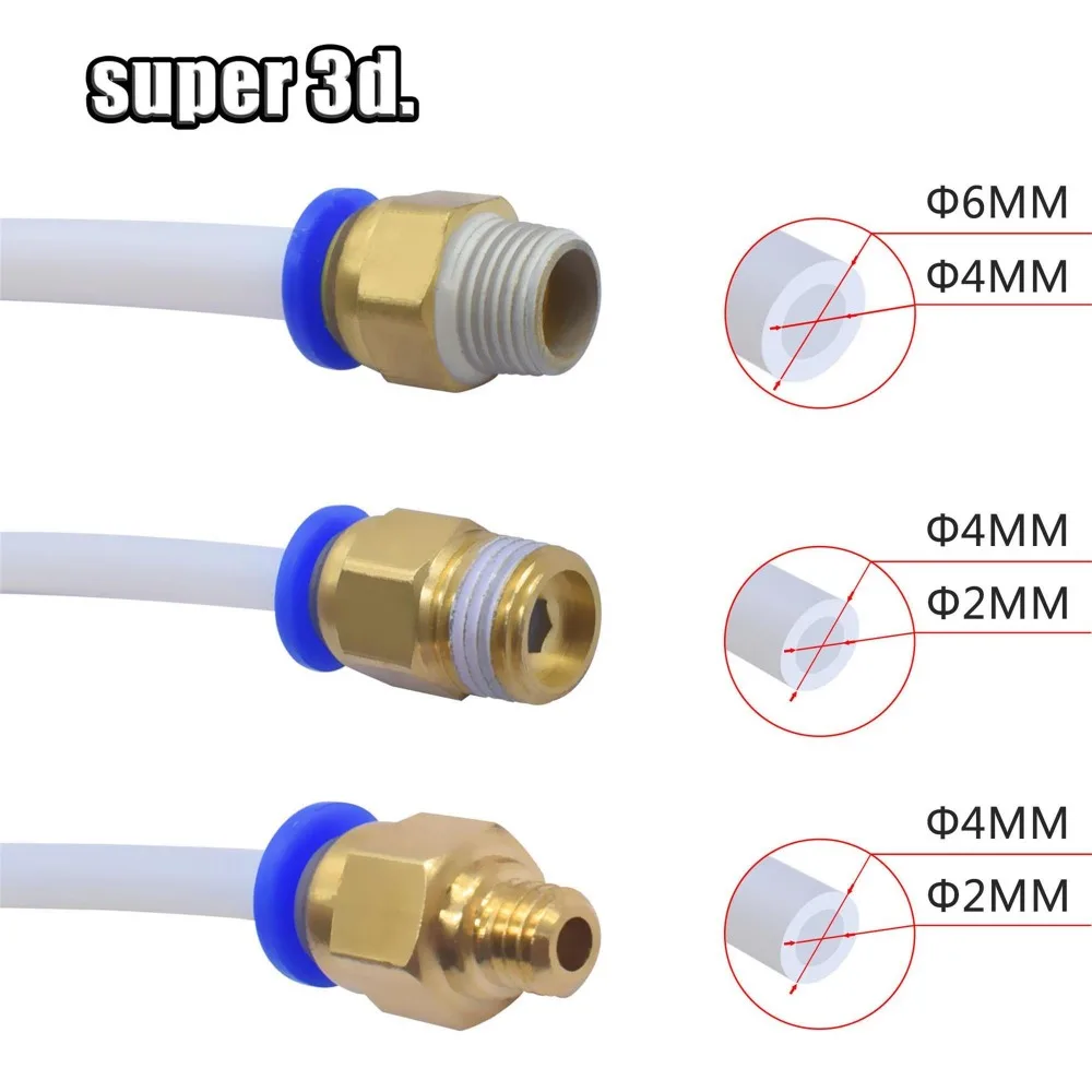 3D 프린터 부품 용 2pcs 공압 커넥터 Bowden Quick Jointer Coupler 1.75/3mm 파이프 pc4 m6 m10 피팅 PTFE 튜브 2/4mm