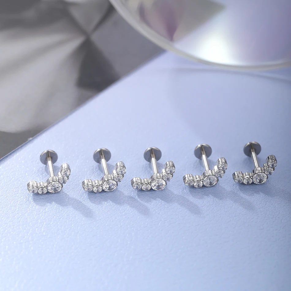 1Pc G23 티타늄 Labret 귀 Tragus 귀걸이 스터드 내부 스레드 지르콘 립 링 연골 헬릭스 피어싱 바디 쥬얼리 16G