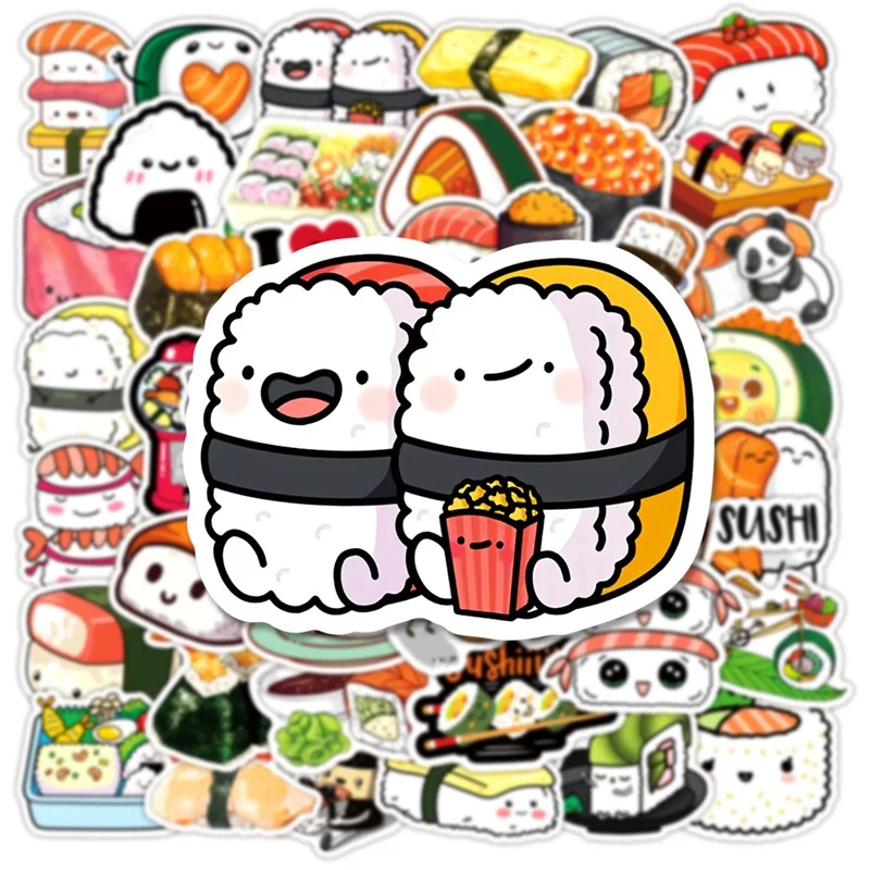 10/30/50PCS 귀여운 만화 스시 PVC 스티커 미적 끈적 장식 Scrapbooking 어린이를위한 한국어 편지지 학교 용품