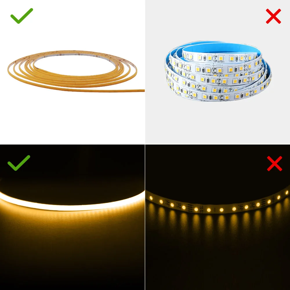 3V 5V 2.7mm 울트라 슬림 COB LED 스트립 조명 배터리 구동 DIY 미니 그림 480LED/m 유연한 테이프 라이트 레드 따뜻한 화이트 디밍 가능
