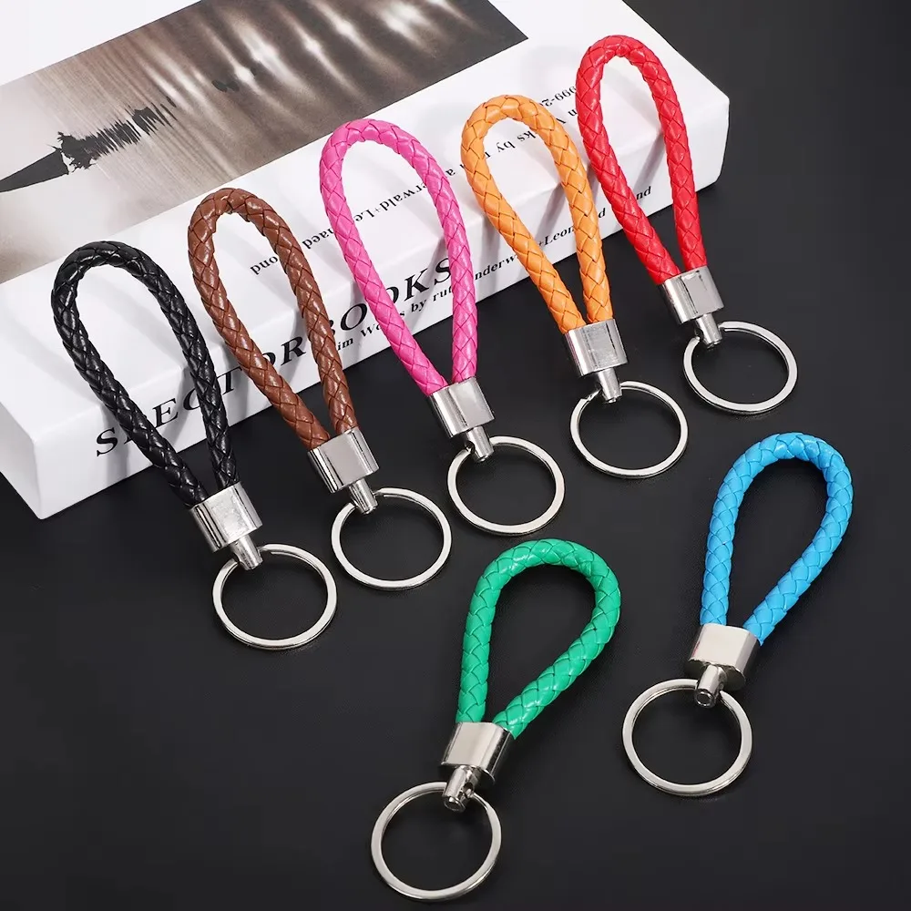 5PCS 독창성 PU 가죽 금속 조직 로프 키 체인 성격 사용자 정의 이름 텍스트 열쇠 고리 자동차 모토 열쇠 고리 체인 선물