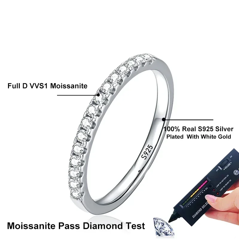 NeeTim Moissanite 반지 925 스털링 실버 화이트 골드 도금 실험실 다이아몬드 영원 밴드 약혼 결혼 반지 여성을위한