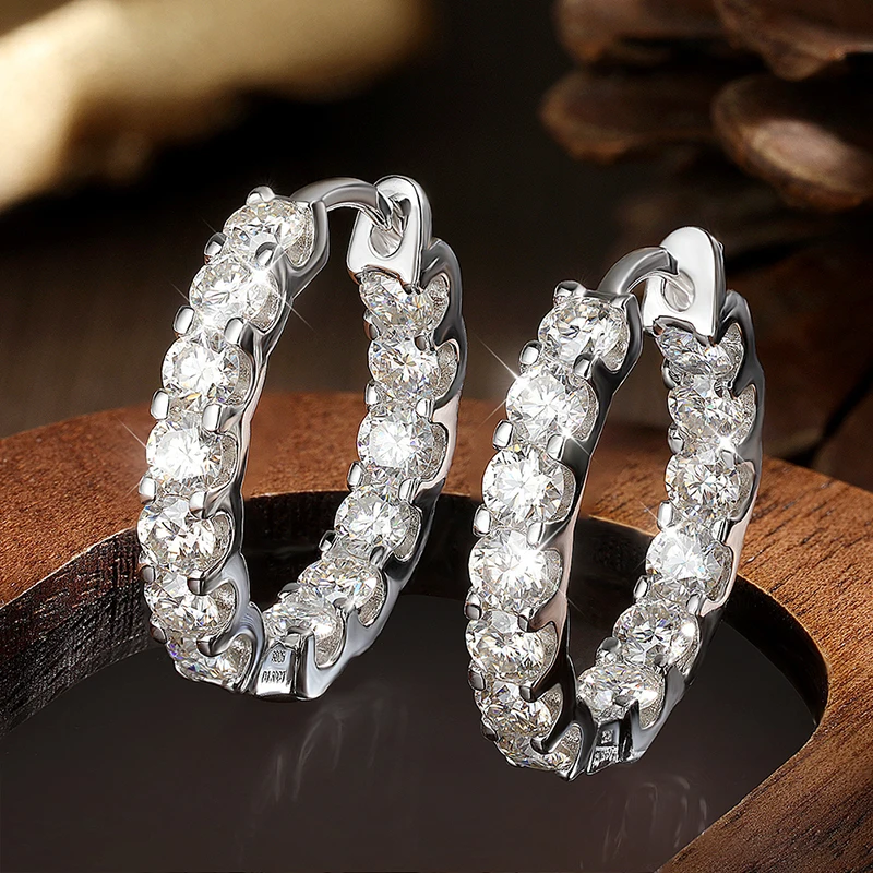 KNOBSPIN 2.6ct D 컬러 Moissanite 귀걸이 여성을위한 925 스털링 슬라이버 도금 화이트 골드 후프 귀걸이 웨딩 파티 쥬얼리