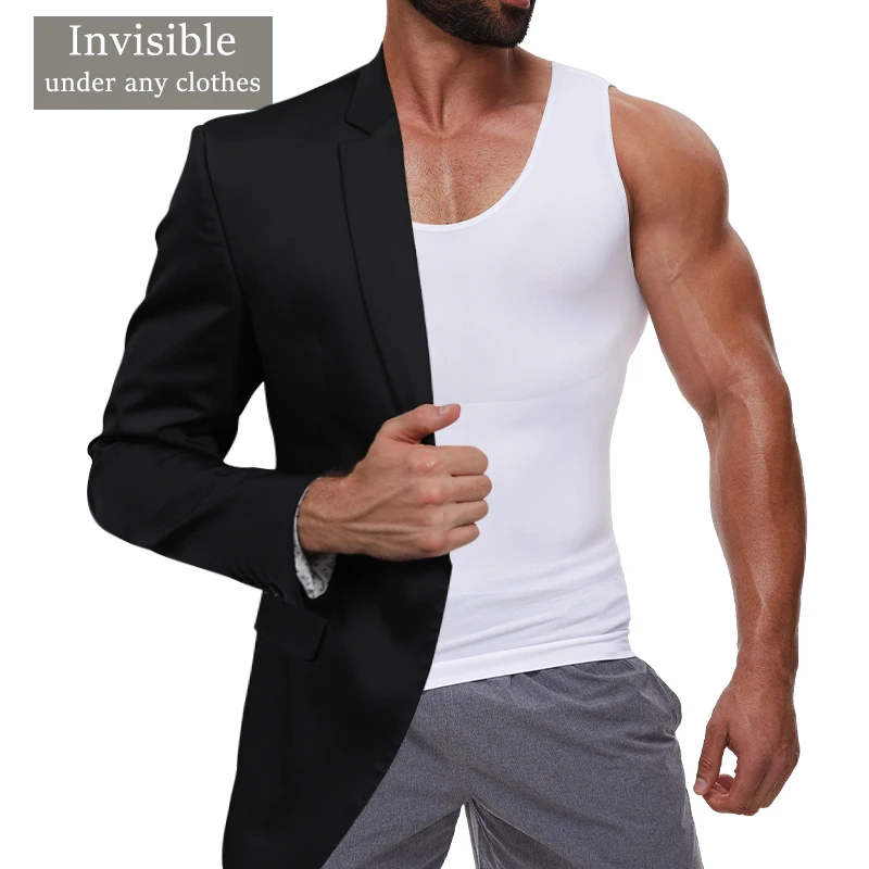 압축 셔츠 남성 배꼽 컨트롤 Shapewear 압축 셔츠 플랫 배꼽 복부 슬림 조끼 허리 트레이너 피트니스 운동