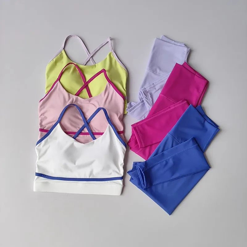여성 요가 세트 운동 세트 2 조각 높은 허리 요가 레깅스 스포츠 브래지어 체육관 정장 Activewear 스포츠 피트니스 세트 스포츠 슈트
