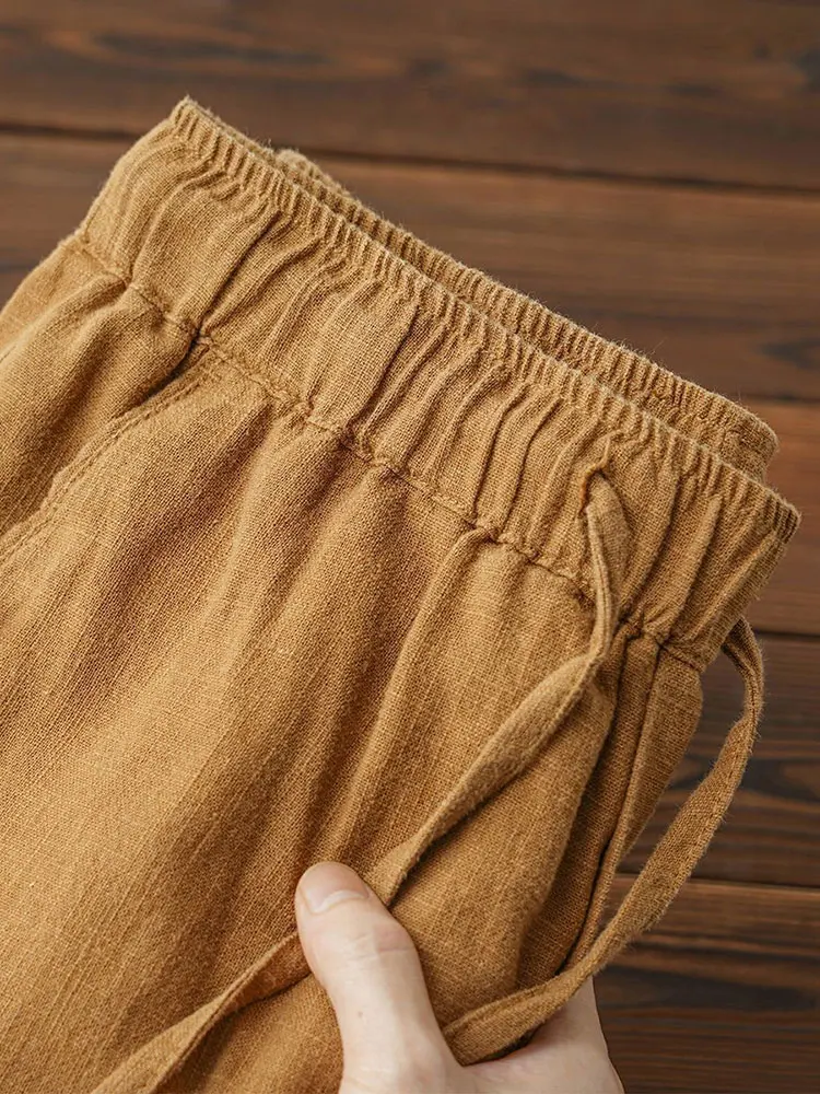 캐주얼 코튼 린넨 치노 바지 남성 와이드 레그 경량 헐렁한 코튼 트레이닝 복 남성 워킹 조깅 바지 작업