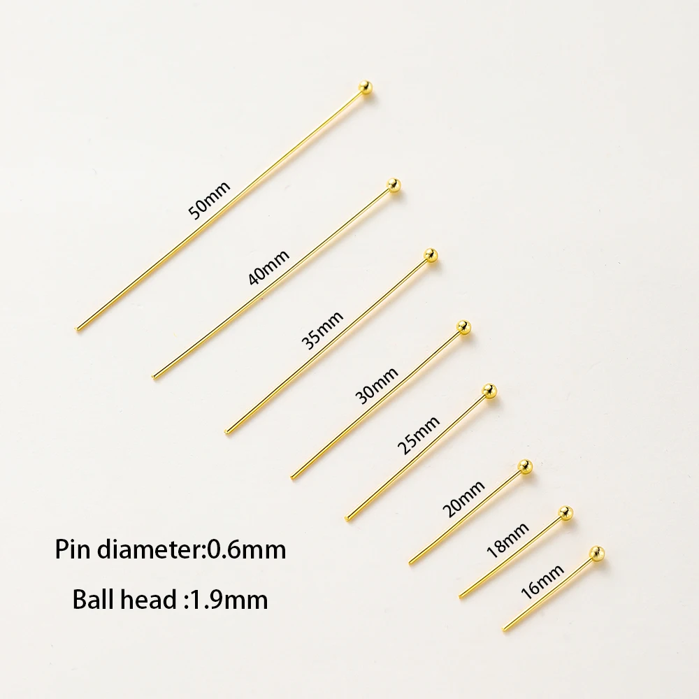 100 개/몫 14K 18K 골드 도금 16-50mm 볼 헤드 핀 DIY 쥬얼리 결과 만들기 황동 금속 플랫 헤드 아이 헤드 핀 용품