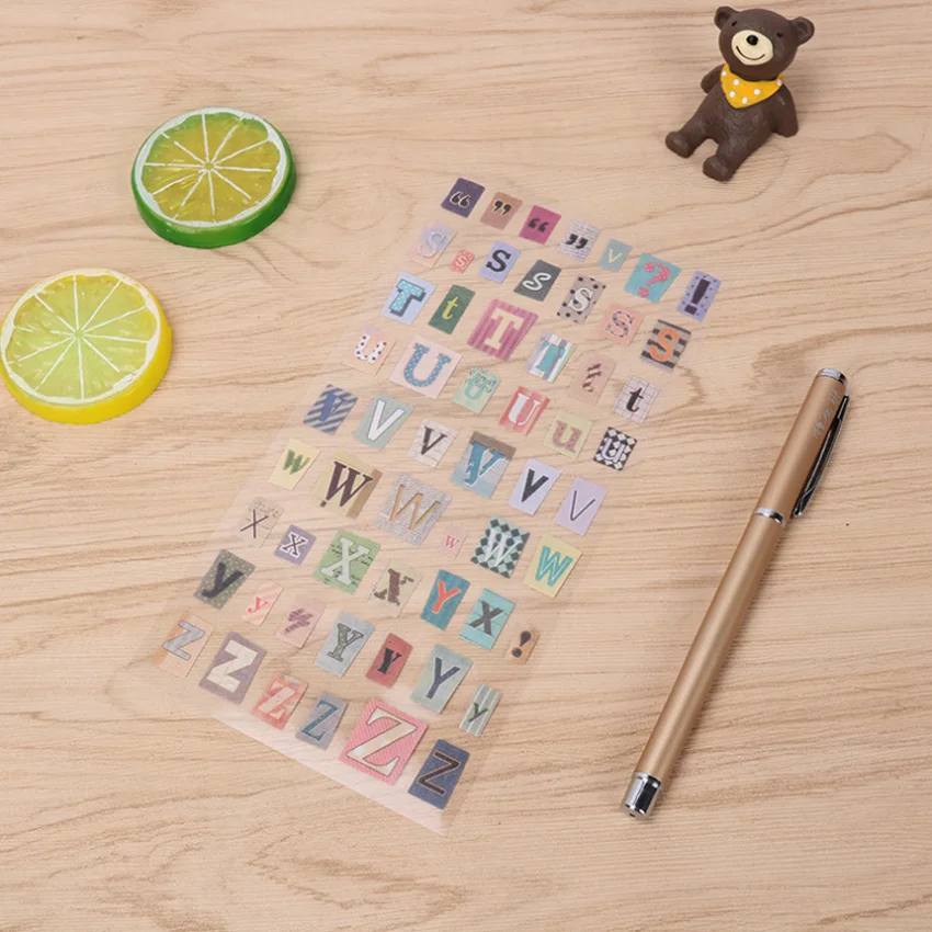 6 시트/많은 영어 알파벳 번호 레트로 스티커 앨범 일기 장식 DIY 장식 스티커 수제 스티커 Scrapbooking