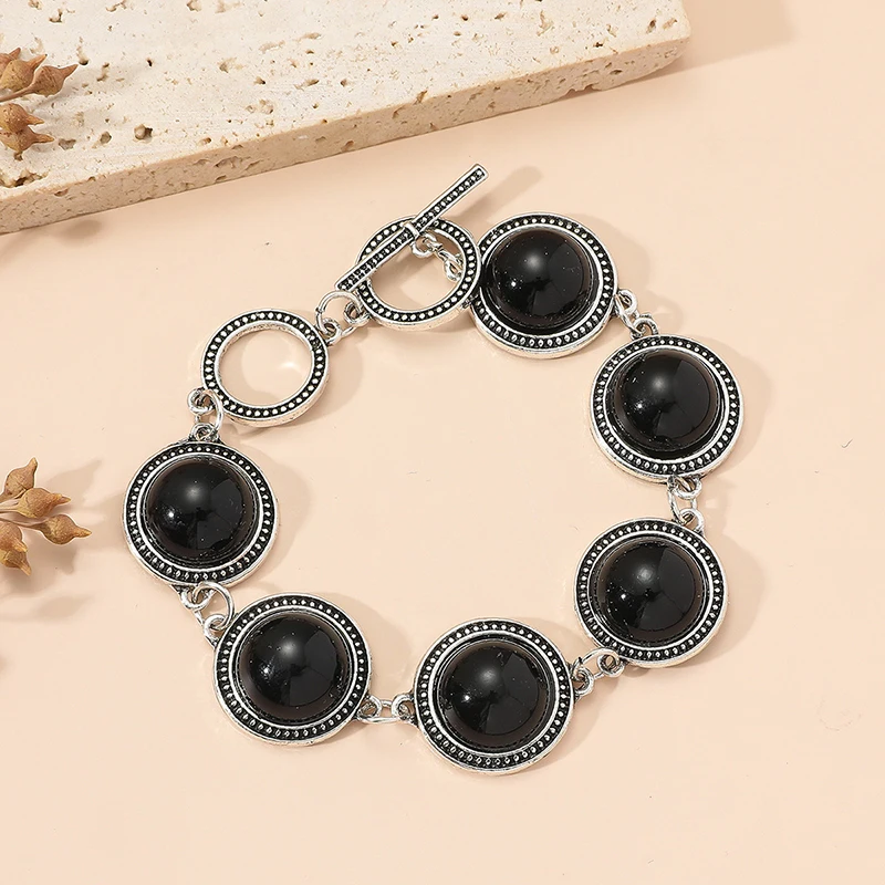 여성을위한 패션 Boho 빈티지 라운드 진주 팔찌 Bangles 블루 레드 블랙 구슬 빈티지 보헤미안 조절 팔찌 쥬얼리