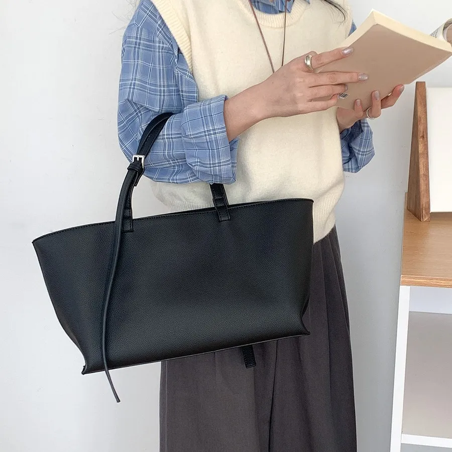 여성을위한 캐주얼 소프트 토트 여성 가방 PU 가죽 어깨 가방 2025 새로운 고품질 핸드백과 지갑 대형 구매자 지갑