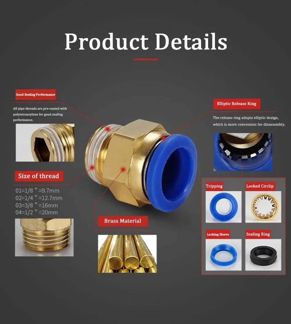 10/50PCS 공압 피팅 공기 커넥터 PC 4mm 6mm 8mm 10mm 12mm 스레드 1/8 