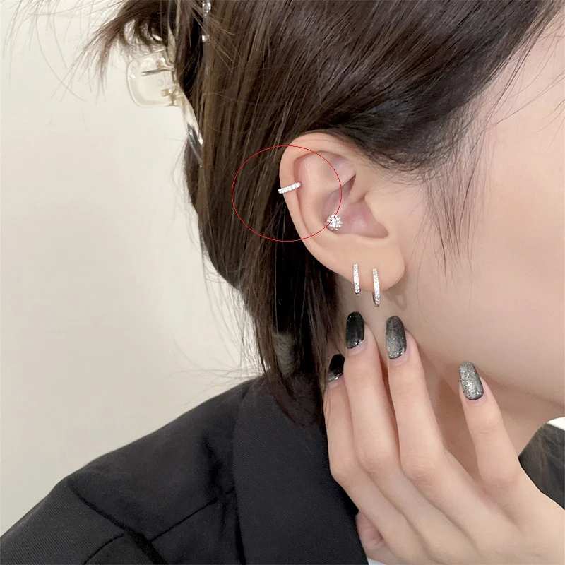 새로운 패션 파인 지르콘 925 스털링 실버 C 타입 클립 귀걸이 펑크 록 남여 라인 석 구멍 없음 귀 클립 귀걸이 쥬얼리