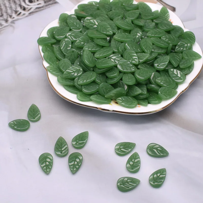 30/60Pcs 가방 11X18mm 유리 구슬 Leafs 투명 녹색 느슨한 스페이서 비즈 매력 펜던트 체코 유리 DIY 액세서리