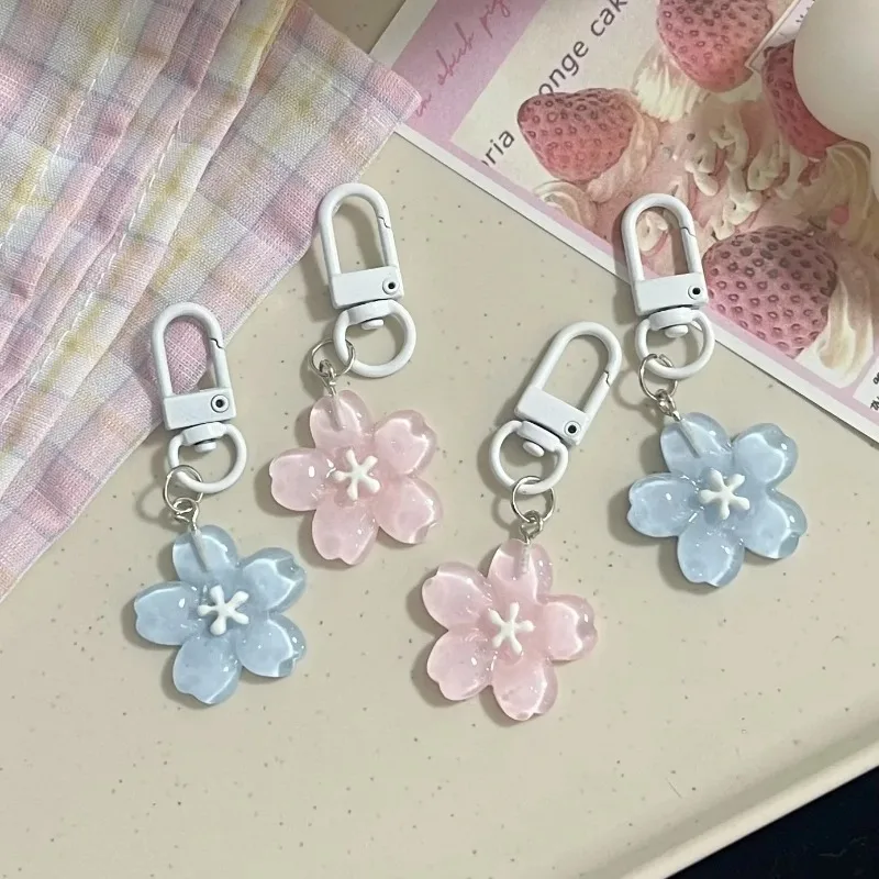 수지 벚꽃 젤리 사쿠라 펜던트 열쇠 고리 열쇠 고리 로맨틱 반투명 꽃 인형 펜던트 시뮬레이션 사쿠라 열쇠 고리