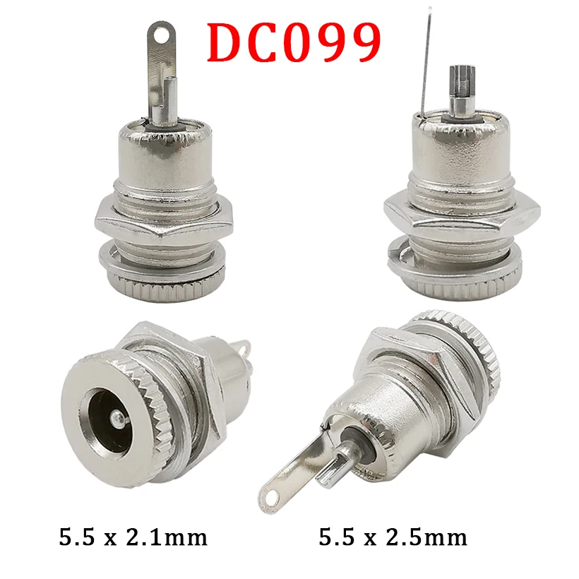 2/5/10Pcs 실버 메탈 5.5x2.1mm/5.5mm x 2.5mm DC 전원 남성 플러그 잭 커넥터 (스프링 옐로우 헤드 포함) 5.5*2.1/5.5*2.5mm DC099