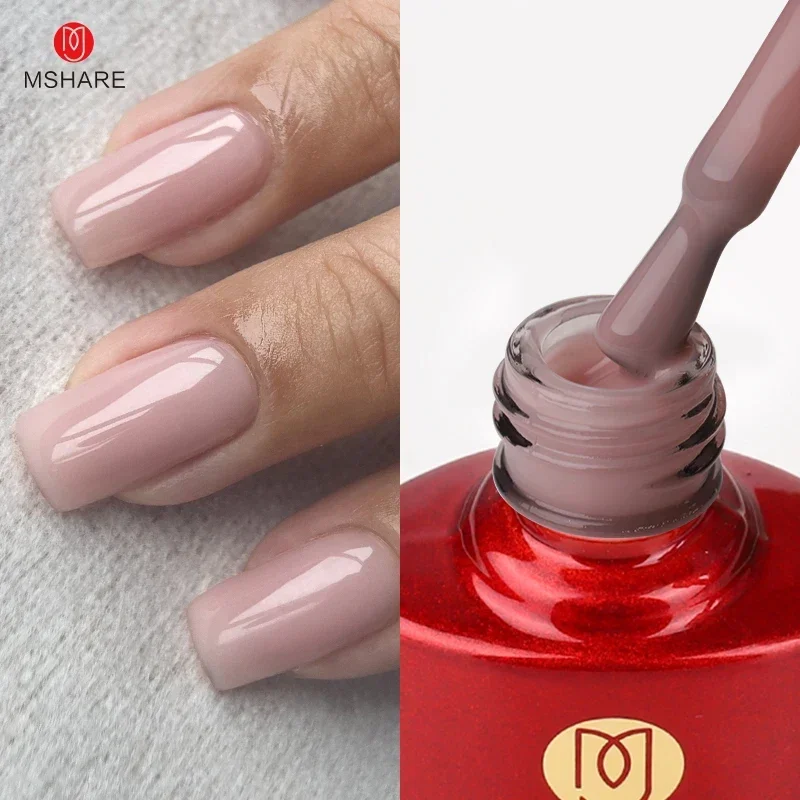 MSHARE 밀키 핑크 러버베이스 젤 글리터 카무플라주 컬러 코트 싹 오프 네일 젤 바니시 래커 10ml UV LED 젤 폴리쉬