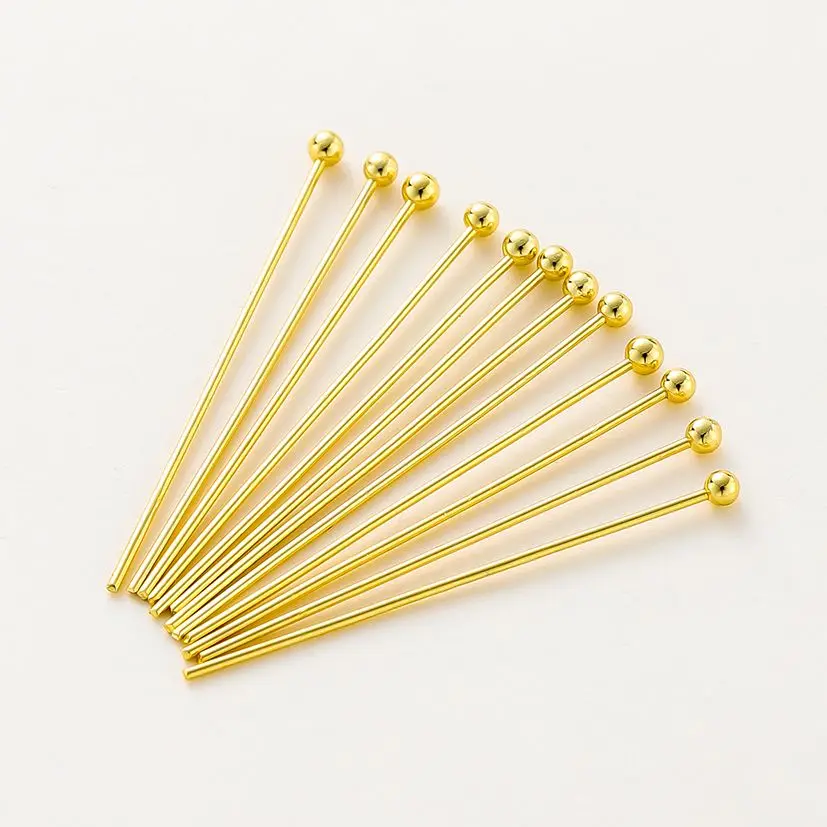 100 개/몫 14K 18K 골드 도금 16-50mm 볼 헤드 핀 DIY 쥬얼리 결과 만들기 황동 금속 플랫 헤드 아이 헤드 핀 용품