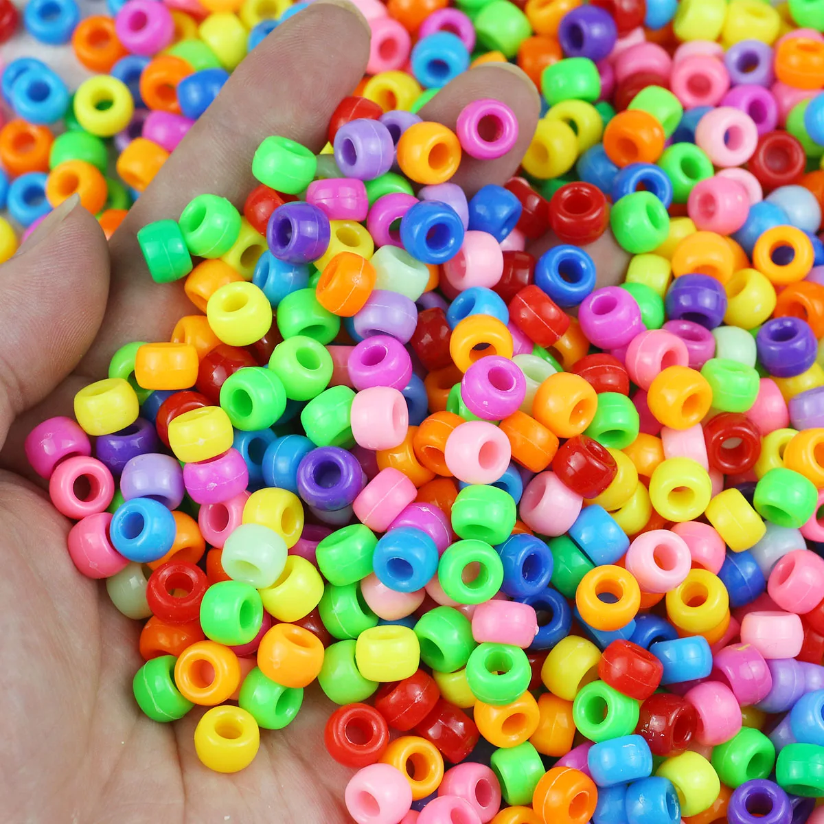 100/200/400pcs 6x9mm 솔리드 컬러 큰 구멍 조랑말 비즈 DIY 쥬얼리 우정 팔찌 & 머리 끈 공예 용품 만들기