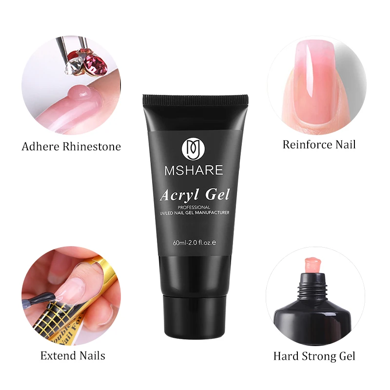 MSHARE 폴리젤 폴리 아크릴 젤 60ml 60g/30g 빌더 UV Led 아크릴 젤 손톱 확장 아크릴 핑크 화이트 클리어 프로페셔널