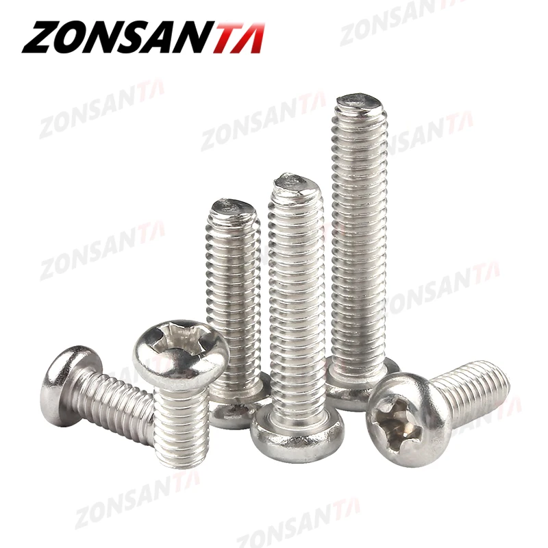 ZONSANTA 십자 오목 팬 헤드 나사, 필립스 TV 컴퓨터 볼트, M1.6 M2 M2.5 M3 M4 M5 M6 DIN7985 GB818 304 스테인리스 스틸