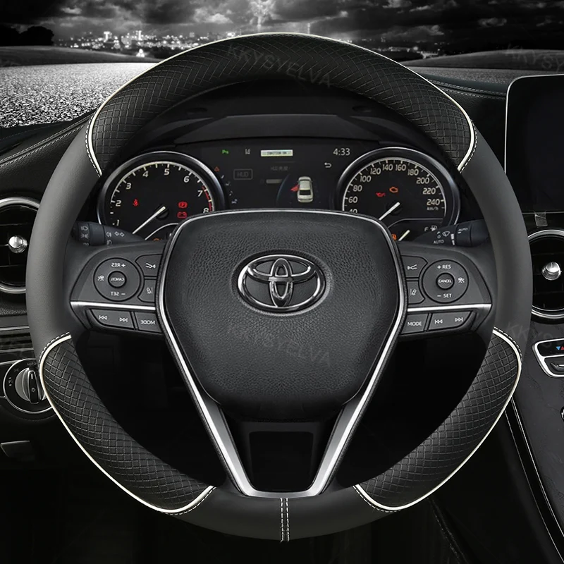 자동차 핸들 커버 가죽 38cm Toyota Corolla Fortuner Sequoia Auris Avensis YARIS Vios Celica 86 Rav4 4Runner C-HR