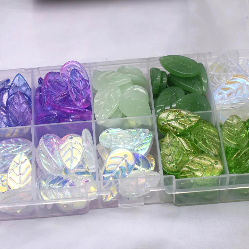 30/60Pcs 가방 11X18mm 유리 구슬 Leafs 투명 녹색 느슨한 스페이서 비즈 매력 펜던트 체코 유리 DIY 액세서리