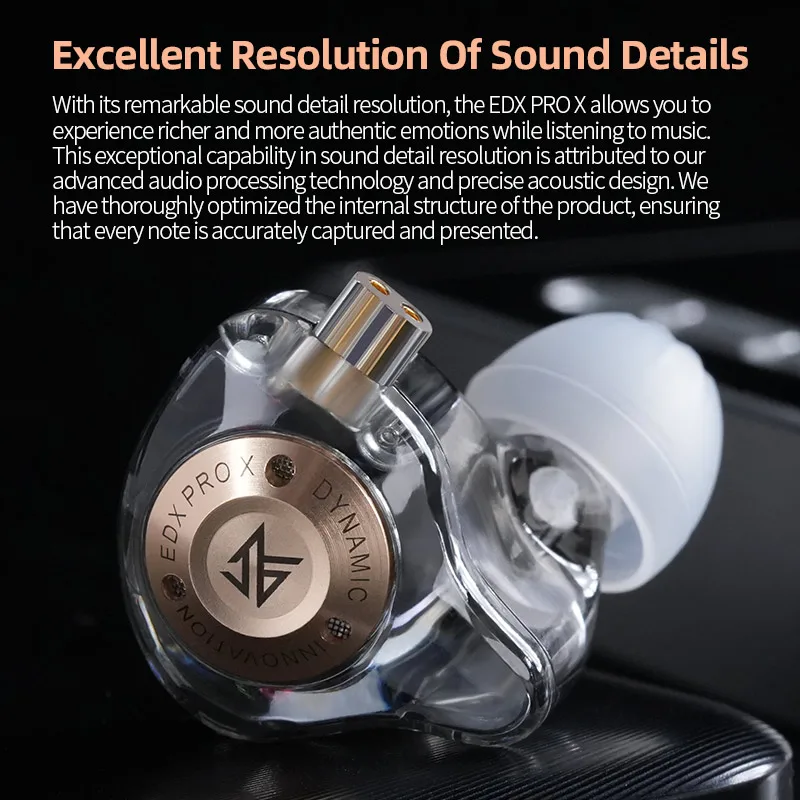 KZ EDX PRO X IEM 이어폰 다이나믹 드라이브 HiFi 딥 베이스 사운드 이어버드 스포츠 음악 분리형 케이블이 포함된 소음 차단 헤드셋