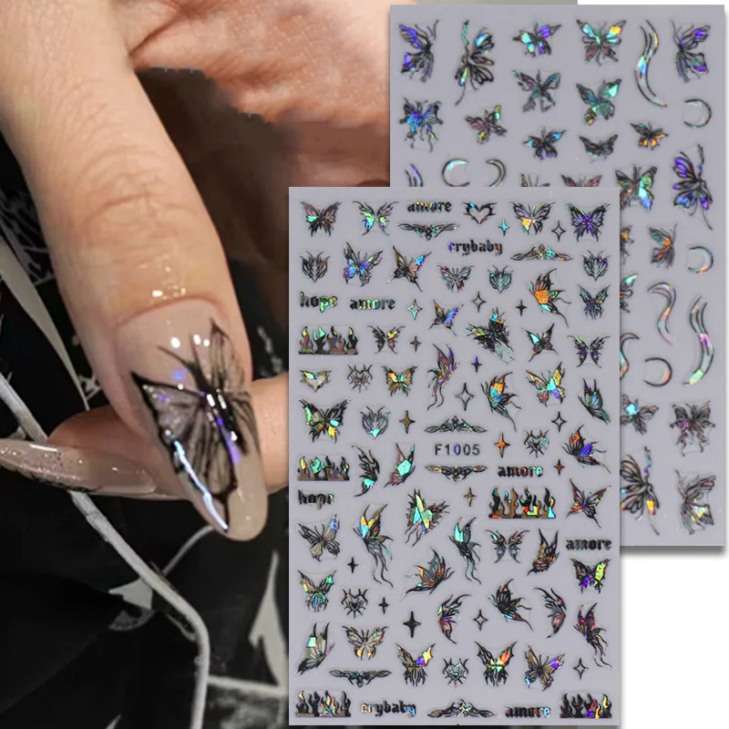 1PCS 블랙 화이트 나비 레이저 네일 스티커 Y2K 네일 아트 장식 추상 라인 손톱에 대 한 브론 징 꽃 스티커 title=1PCS 블랙 화이트 나비 레이저 네일 스티커 Y2K 네일 아트 장식 추상 라인 손톱에 대 한 브론 징 꽃 스티커 