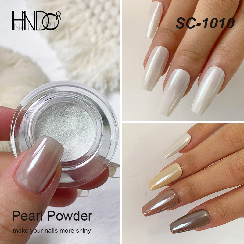 HNDO 화이트 펄 파우더 쉘 마찰 크롬 먼지 매니큐어를위한 밝은 반짝 이는 효과 DIY 네일 아트 디자인 손톱 반짝이 안료