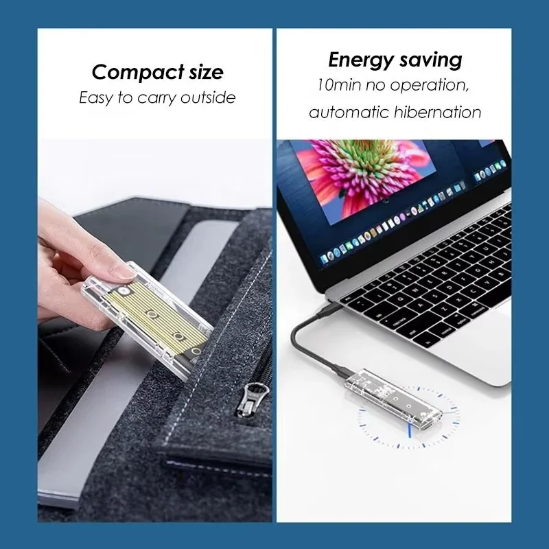 M.2 NVME PCIe NGFF SATA 듀얼 프로토콜 SSD 케이스 투명 USB 유형 C 10Gbps PCI-E M2 SSD 투명 외부 인클로저 하드 디스크 박스