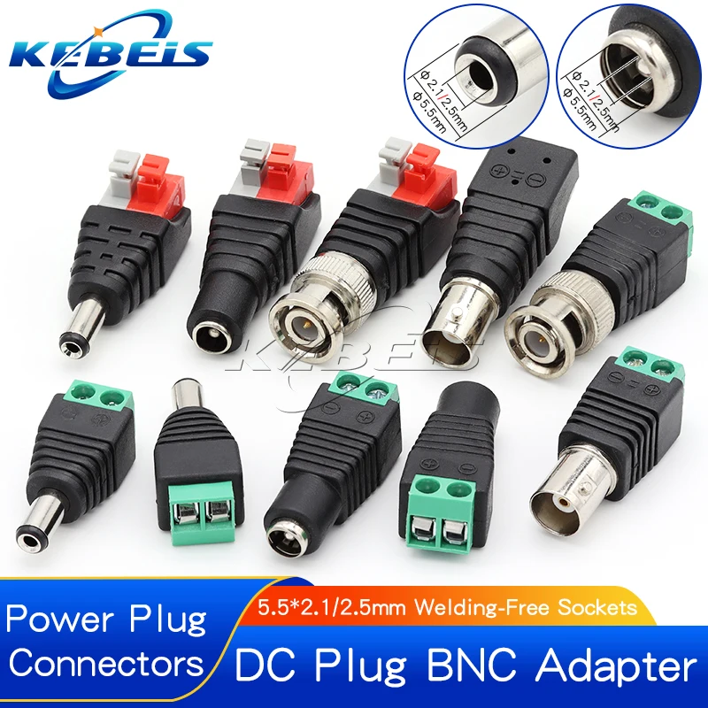 2/5/10PCS DC 12V 남성 여성 BNC 커넥터 LED CCTV 카메라에 대 한 5.5*2.1mm/2.5mm 용접 무료 전원 DC 플러그 어댑터 잭 소켓