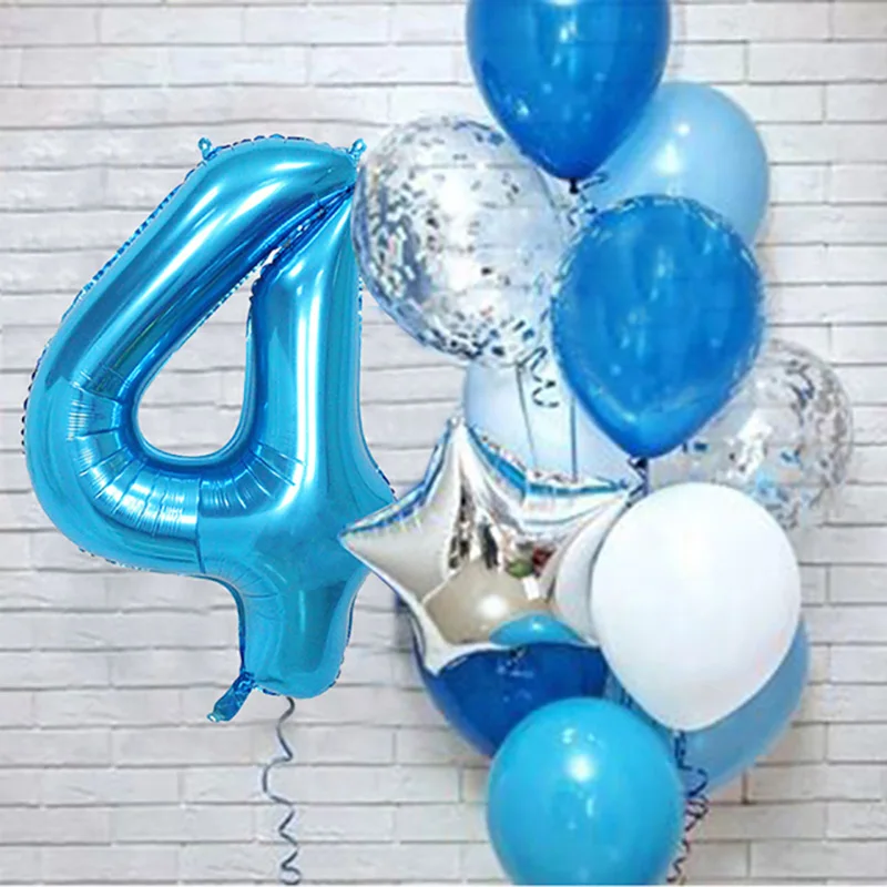 12pcs 블루 32 인치 번호 호일 라텍스 풍선 생일 축하 파티 장식 어린이 소년 아기 1 2 3 4 5 6 7 8 9 세 용품