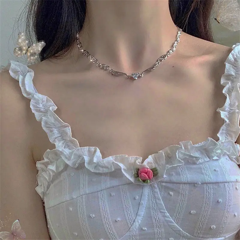 천사 날개 하트 모양 펜던트 목걸이 실버 컬러 5A 큐빅 지르코니아 미니멀리스트 스타일 쇄골 체인 여성과 소녀 쥬얼리
