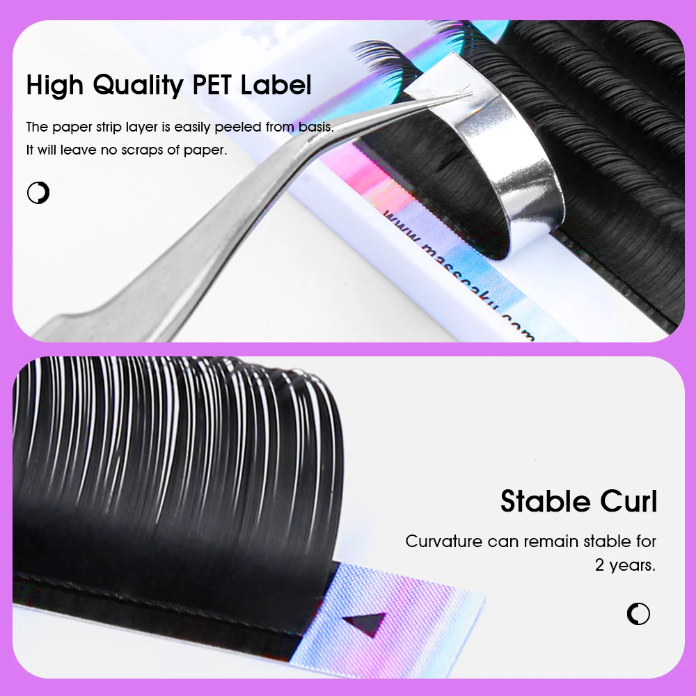 MASSCAKU 가짜 밍크 래쉬 타원형 플랫 속눈썹 연장 C/D 컬 0.15 0.20 0.25mm 8-18mm & 믹스 더블 스플릿 팁 메이크업 가짜 속눈썹