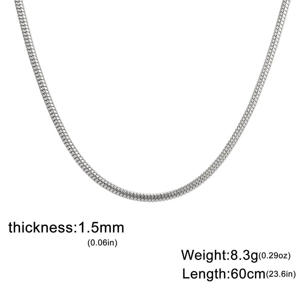 My Shape 여성용 라운드 스네이크 체인 목걸이, 스테인레스 스틸 링크 체인, 0.9mm, 1.2mm, 2mm 체인 초커, 패션 주얼리 선물