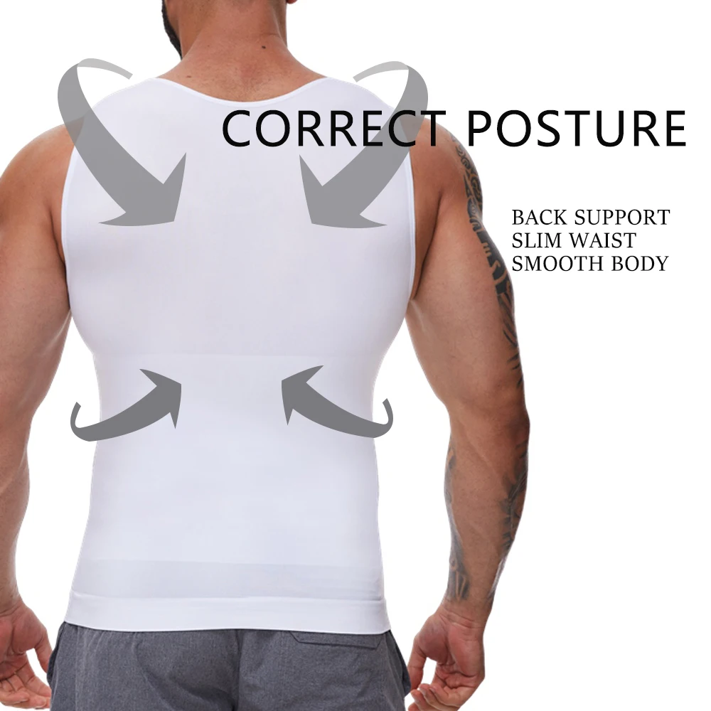 압축 셔츠 남성 배꼽 컨트롤 Shapewear 압축 셔츠 플랫 배꼽 복부 슬림 조끼 허리 트레이너 피트니스 운동