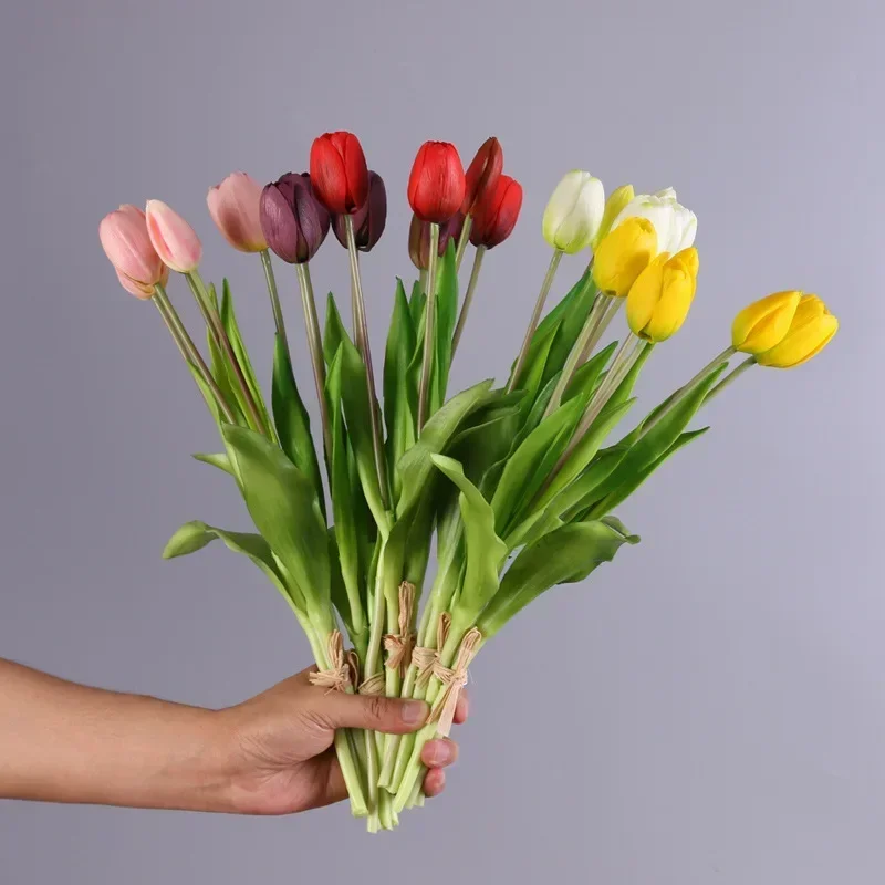 5pcs 인공 꽃 부드러운 튤립 가짜 꽃 진짜 터치 홈 가든 테이블 웨딩 장식 시뮬레이션 5 머리 튤립 꽃다발