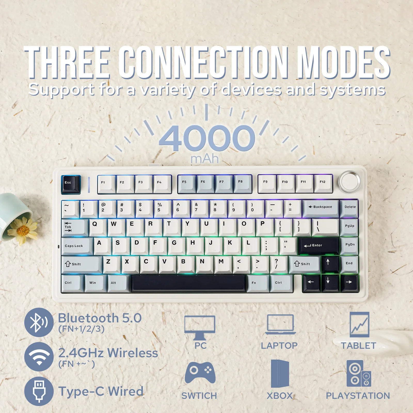 EPOMAKER x AULA F75 75% ANSI 핫스왑 가스켓 Bluetooth 5.0/2.4G 무선/유선 기계식 키보드 Mac/Win용 PBT 키캡
