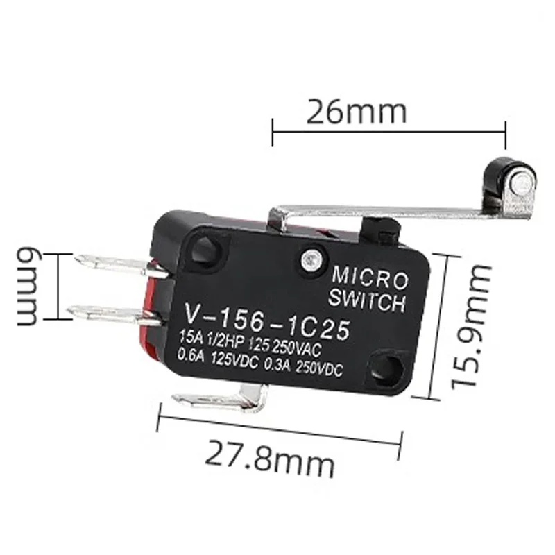 1PCS V-156-1C25 15A 마이크로 스위치, 푸시 버튼 SPDT 순간 스냅 동작 리미트 스위치, 여행 스위치