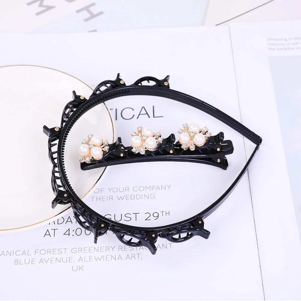 더블 레이어 밴드 클립 Hairbands 패션 플라스틱 땋은 머리띠 펑크 새로운 뜨개질 여자 모자를 쓰고 있죠 헤어 액세서리 진주