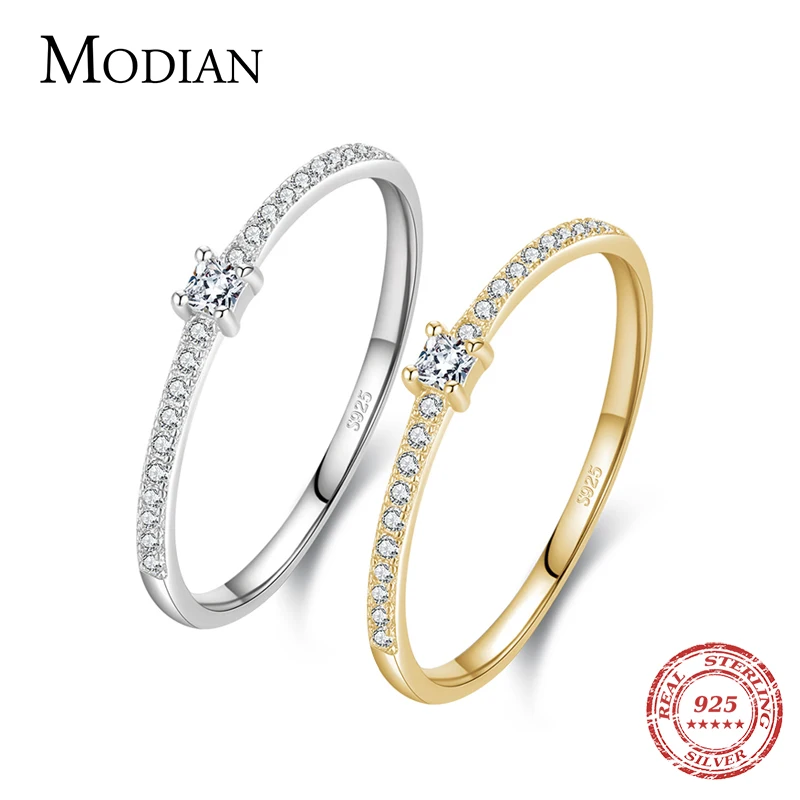 Modian 2021 진짜 925 스털링 실버 간단한 사각형 클리어 CZ 매력 여성을위한 골드 컬러 손가락 반지 결혼 약혼 쥬얼리 title=Modian 2021 진짜 925 스털링 실버 간단한 사각형 클리어 CZ 매력 여성을위한 골드 컬러 손가락 반지 결혼 약혼 쥬얼리 