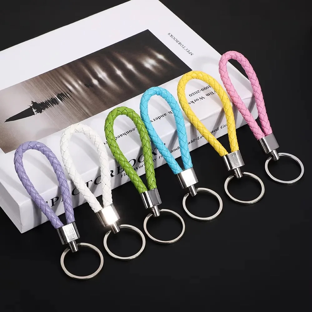 5PCS 독창성 PU 가죽 금속 조직 로프 키 체인 성격 사용자 정의 이름 텍스트 열쇠 고리 자동차 모토 열쇠 고리 체인 선물