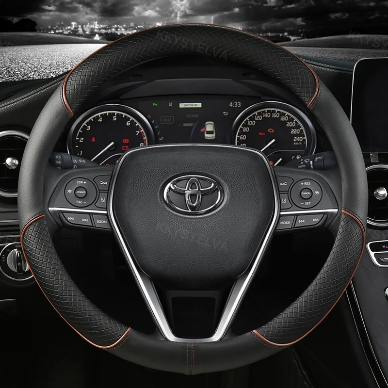 자동차 핸들 커버 가죽 38cm Toyota Corolla Fortuner Sequoia Auris Avensis YARIS Vios Celica 86 Rav4 4Runner C-HR